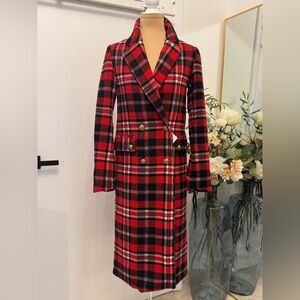 Bershka Plaid Wool Long Coat